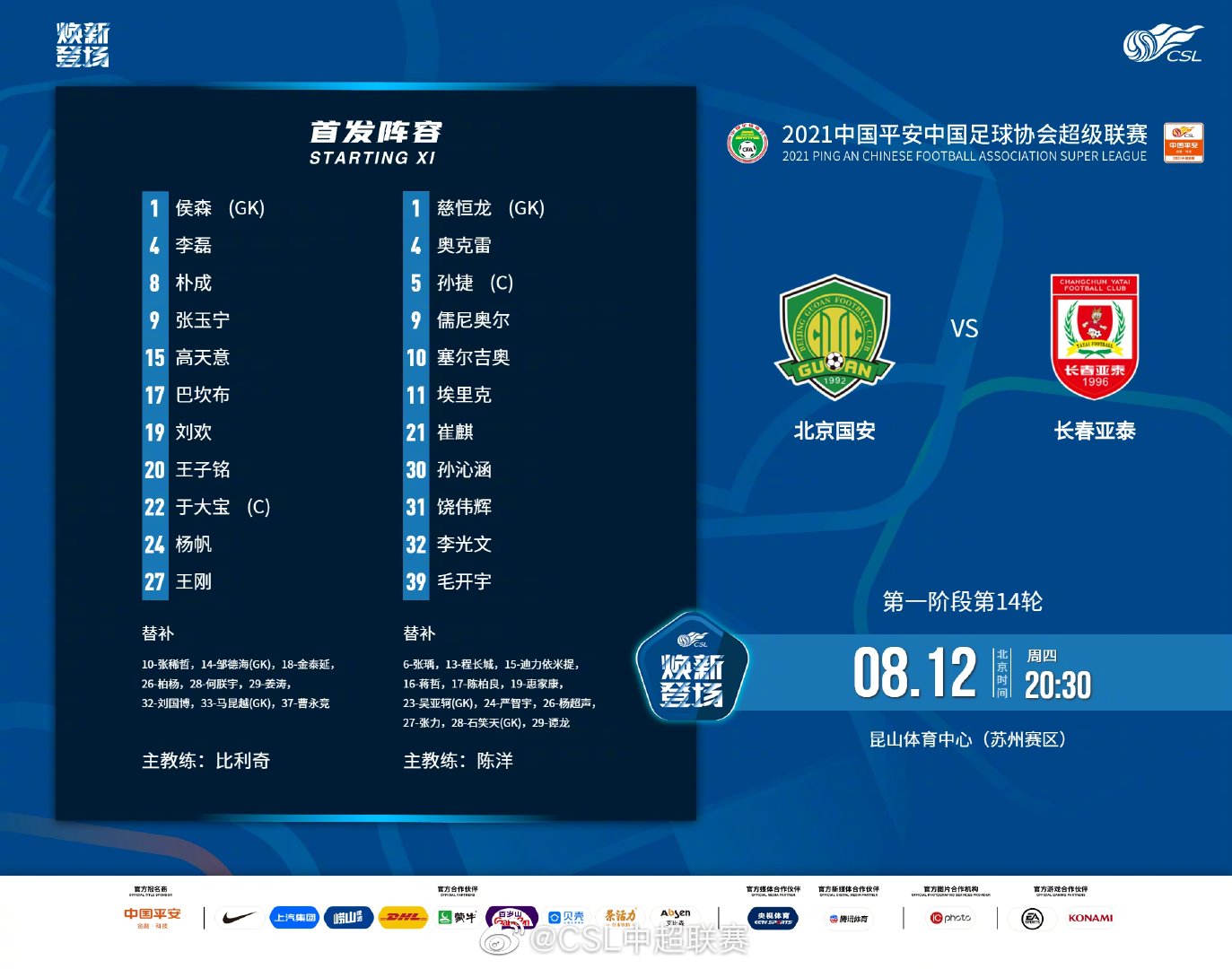 张玉宁与王子铭先发出战
