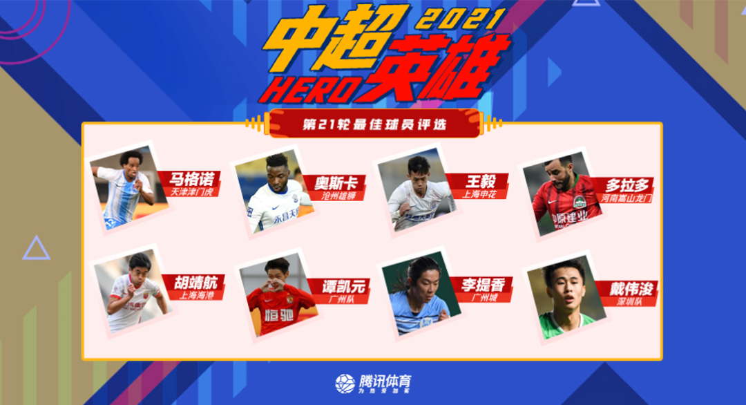 中超第21轮最佳球员候选人揭晓