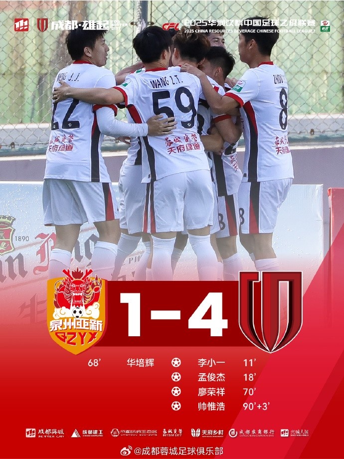 蓉城B队4-1完胜泉州亚新